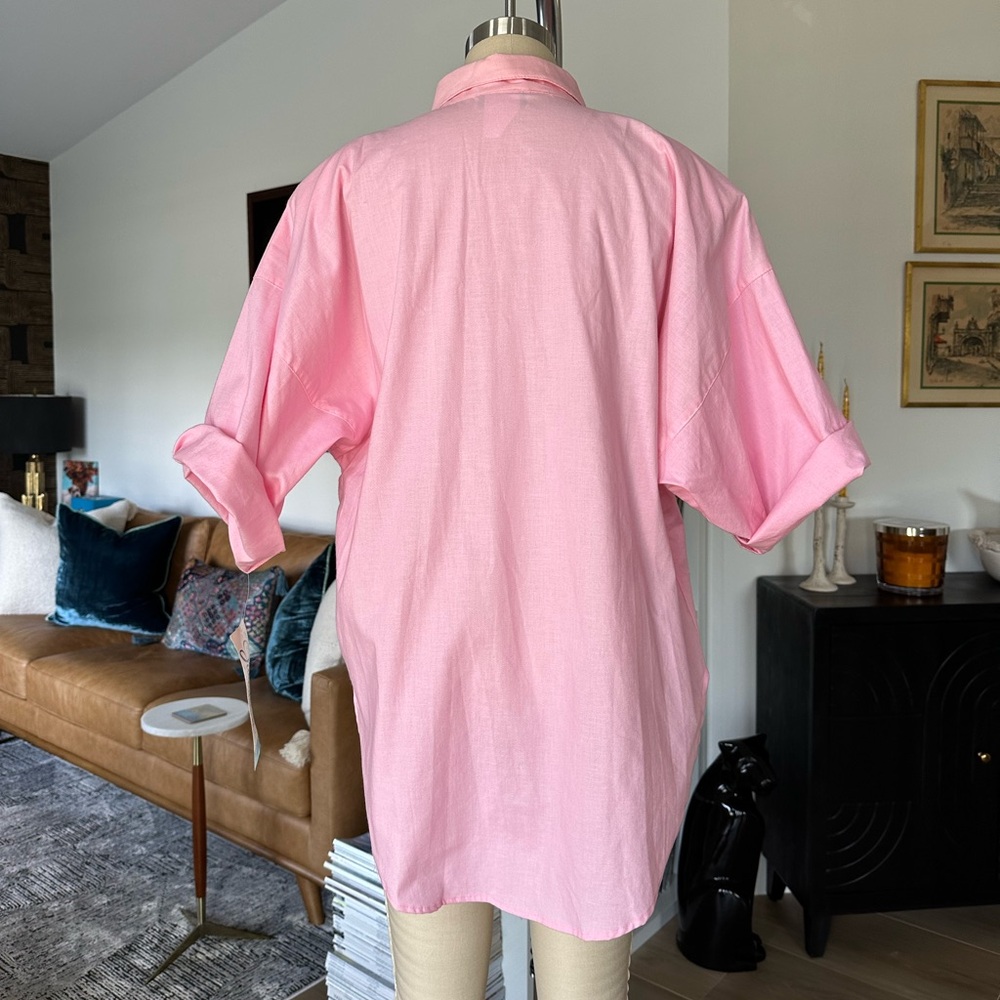 NWT’s Vintage 80’s Bubblegum Pink Button-Up Shirt with Patches - Picture 5 of 16